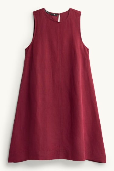 Damen - A-Linien Kleid - Leinen-Mix - dunkelrot