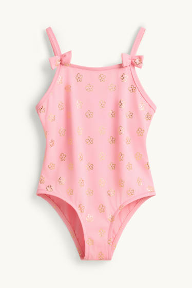 Copii - Fete - Floricele - costum de baie - LYCRA® XTRA LIFE™ - aspect lucios - roz