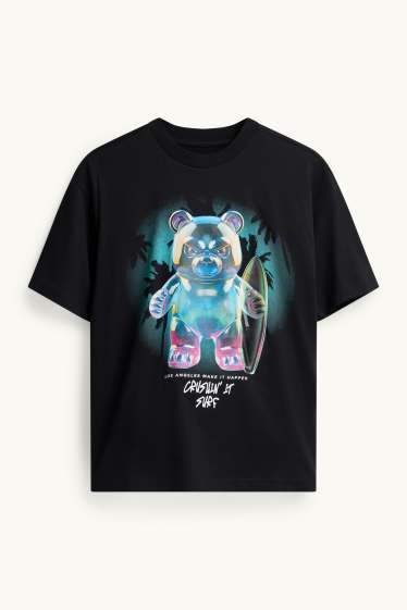 Kinder Buben - Bär - Kurzarmshirt - schwarz