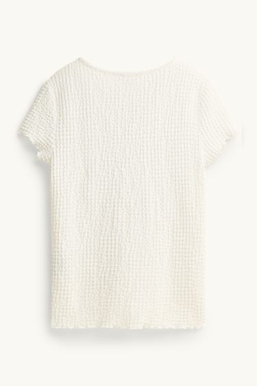 Damen - T-Shirt mit V-Ausschnitt und Knopfleiste - Regular Fit - cremefarben