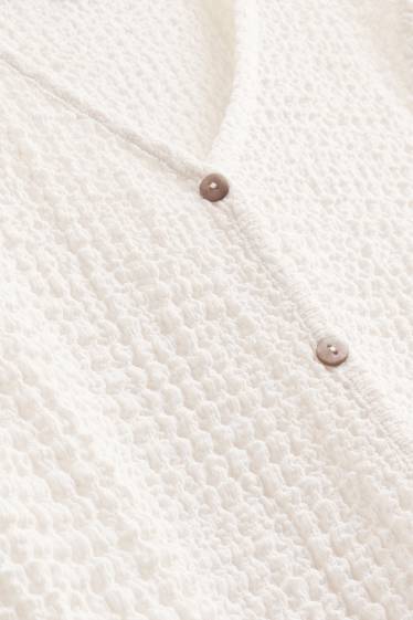 Damen - T-Shirt mit V-Ausschnitt und Knopfleiste - Regular Fit - cremefarben