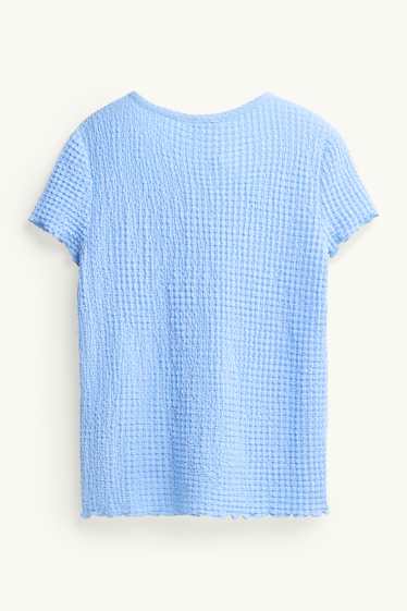 Damen - T-Shirt mit V-Ausschnitt und Knopfleiste - Regular Fit - blau