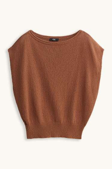 Donna - Gilet in maglia - a maniche corte - marrone