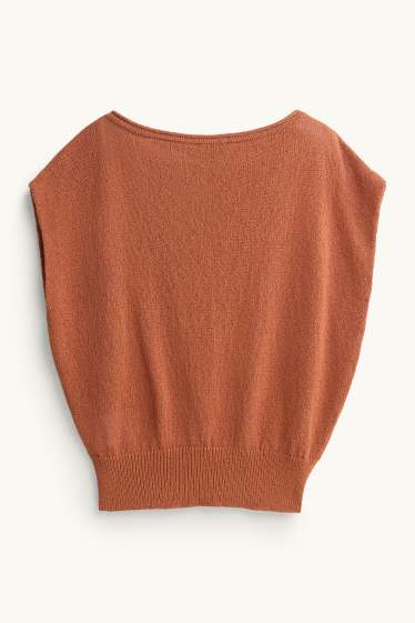 Donna - Gilet in maglia - a maniche corte - marrone