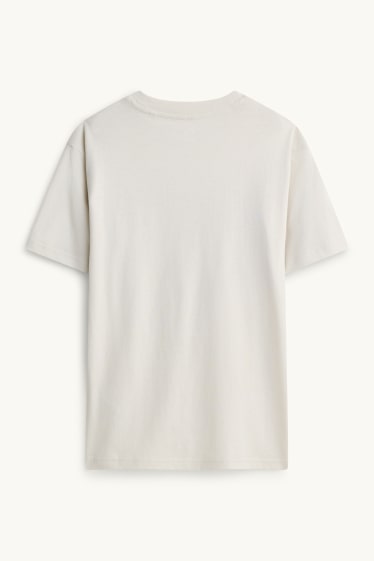 Kinderen: jongens - Set van 2 - racewagen en tijger - T-shirt - crème wit