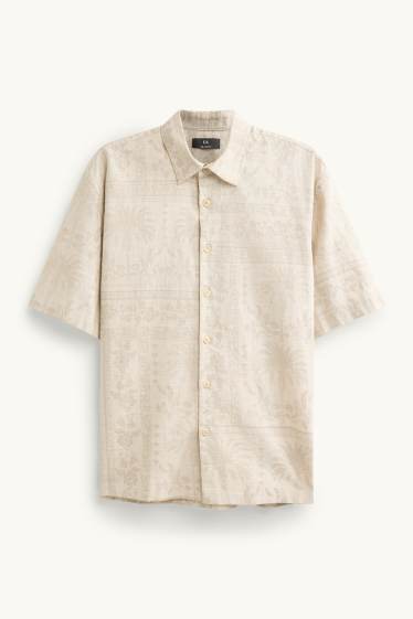Home - Camisa - relaxed fit - coll solapa - amb motiu - beix