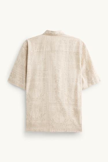 Home - Camisa - relaxed fit - coll solapa - amb motiu - beix