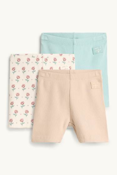 Baby: meisjes - Set van 3 - bloemetje - babylegging - geribd - beige / blauw