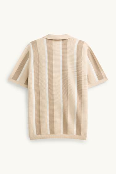 Hommes - Polo en maille - regular fit - à rayures - finition texturée - beige