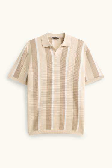 Hommes - Polo en maille - regular fit - à rayures - finition texturée - beige