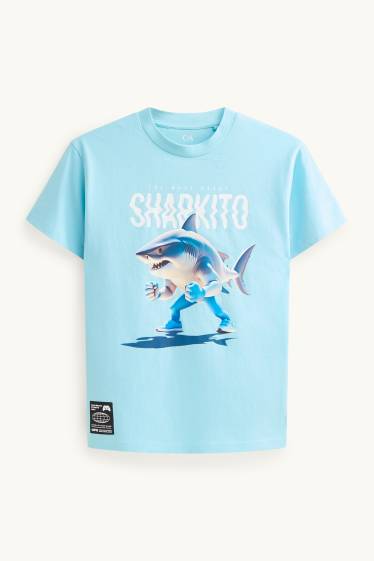 Kinder Buben - Hai - Kurzarmshirt - hellblau