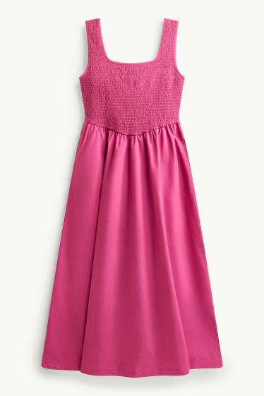 Femmes - Robe fit & flare - finition smockée - rose