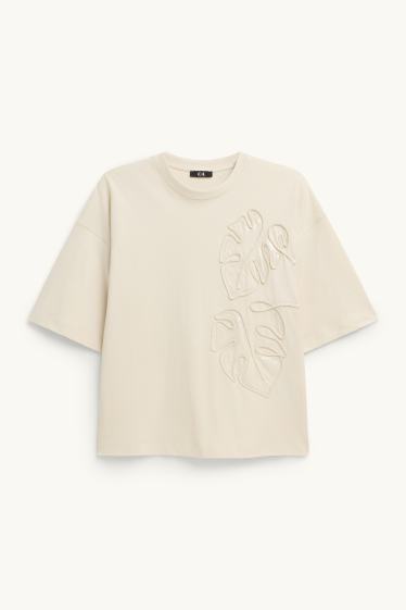 Dámské - Tričko - regular fit - s lesklou aplikací - krémové barvy