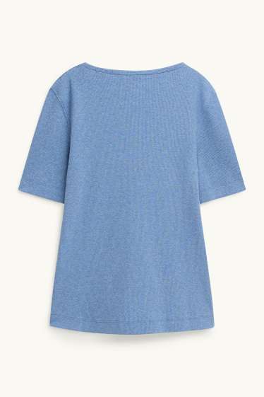 Femmes - T-shirt - slim fit - côtelé - bleu