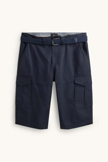 Hommes - Bermuda cargo à ceinture - bleu