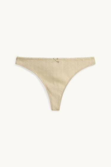 Damen - Pointelle-String - beige