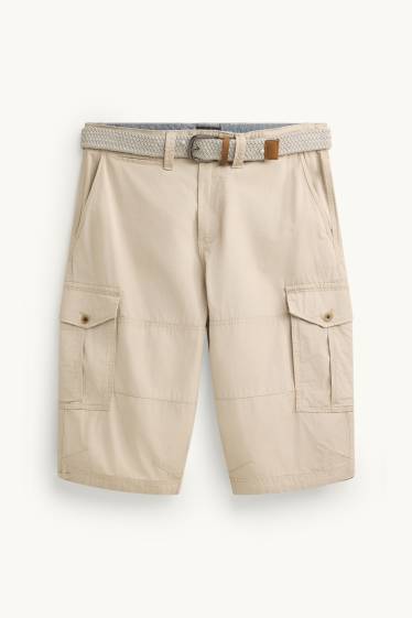 Hommes - Bermuda cargo à ceinture - beige