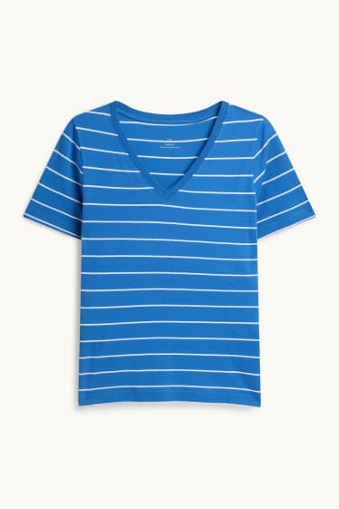 Women - V-neck T-shirt - regular fit - striped - blue