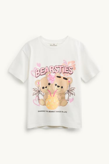 Kinder Mädchen - Bär - Kurzarmshirt - weiss