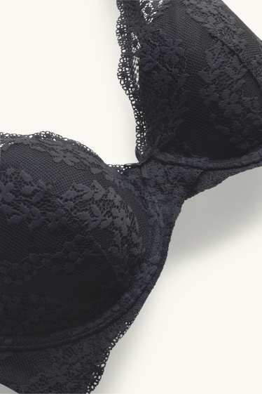 Dames - BH met beugels - PLUNGE - voorgevormd - zwart