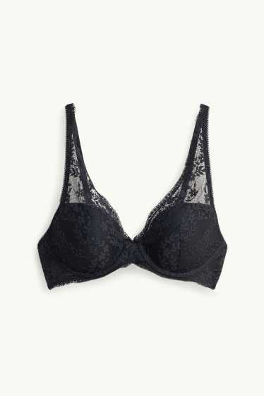 Dames - BH met beugels - PLUNGE - voorgevormd - zwart