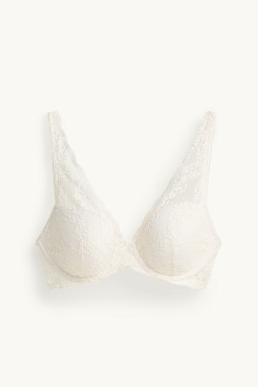 Dames - BH met beugels - PLUNGE - voorgevormd - wit