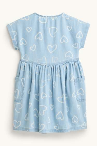 Kinder Mädchen - Herz - Jeanskleid - hellblau