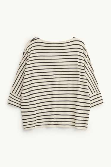 Damen - Langarmshirt - Regular Fit - gestreift - weiss / schwarz