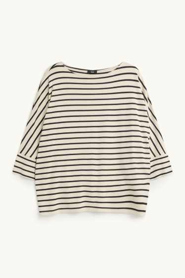 Damen - Langarmshirt - Regular Fit - gestreift - weiss / schwarz