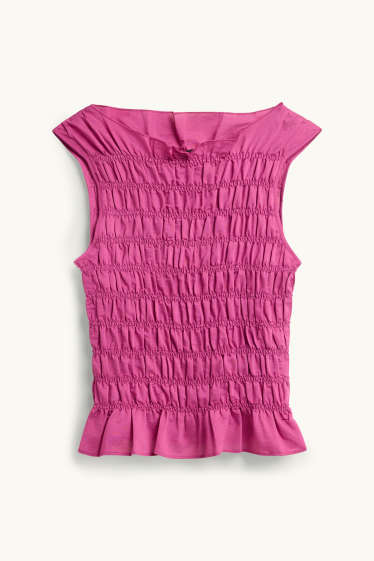 Damen - Bluse - gesmokt - pink / pink