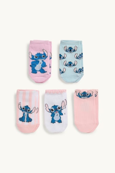 Kinderen: meisjes - Set van 5 paar - Lilo & Stitch - sneakersokken met motief - roze