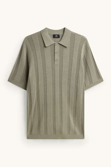 Home - Polo de punt de mitja - relaxed fit - acanalat - de ratlles - verd