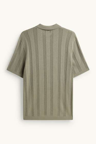 Home - Polo de punt de mitja - relaxed fit - acanalat - de ratlles - verd