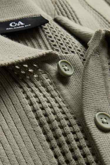 Home - Polo de punt de mitja - relaxed fit - acanalat - de ratlles - verd