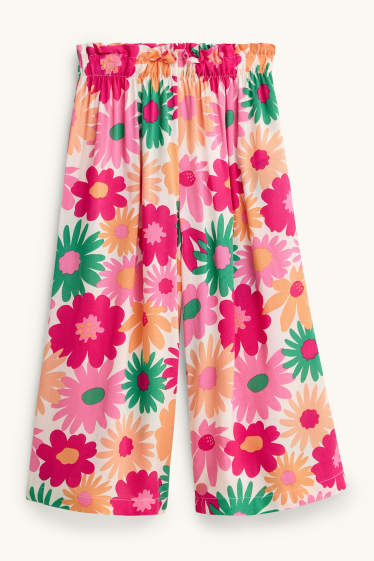 Enfants filles - Fleur - pantalon en toile - rose