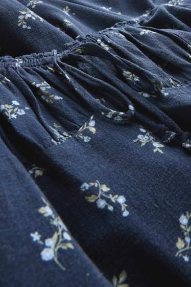 Mujer - Vestido con abertura - de flores - fruncido - azul oscuro