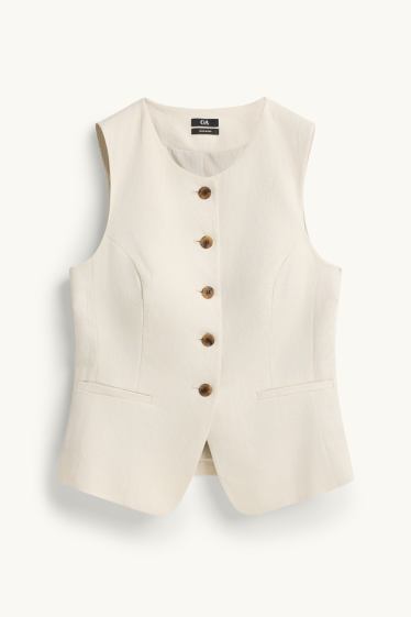 Mujer - Chaleco de oficina - entallado - mezcla de lino - crema
