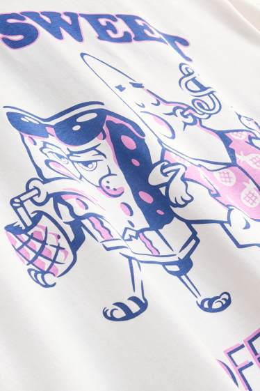 Pánské - Tričko - oversized - Spongebob v kalhotách - bílá