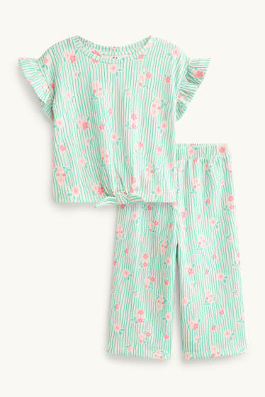 Kinder Mädchen - Blume - Set - Kurzarmshirt und Stoffhose - 2 teilig - hellgrün