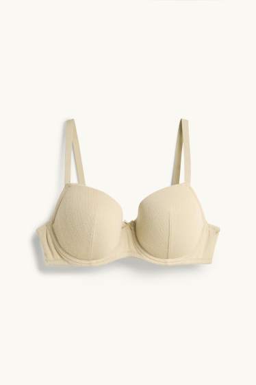 Femmes - Soutien-gorge en pointelle avec armatures - DEMI - ampliforme - beige