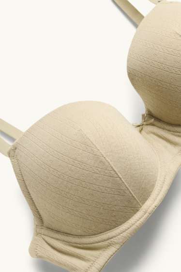 Femmes - Soutien-gorge en pointelle avec armatures - DEMI - ampliforme - beige