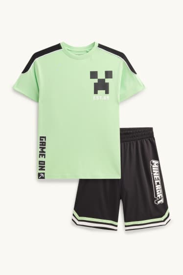 Kinder Buben - Minecraft - Set - Kurzarmshirt und Shorts - 2 teilig - grün