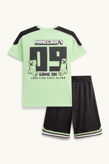 Kinder Buben - Minecraft - Set - Kurzarmshirt und Shorts - 2 teilig - grün