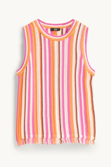 Damen - Crochet-Top - gestreift - pink / orange