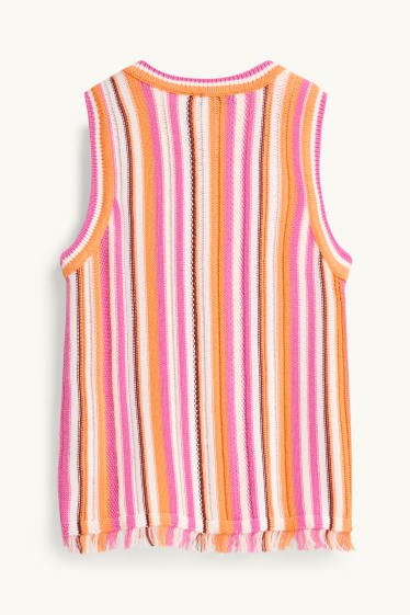 Damen - Crochet-Top - gestreift - pink / orange