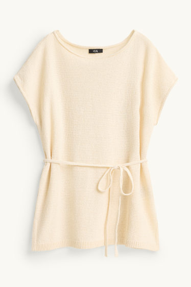 Damen - Strickpullover - kurzarm - cremefarben