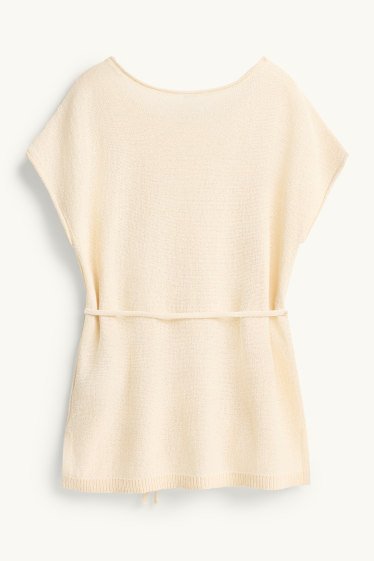 Damen - Strickpullover - kurzarm - cremefarben