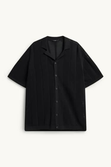 Herren - Strick-Hemd - Regular Fit - Reverskragen - stukturiert - schwarz