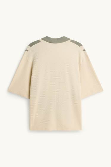 Hommes - Polo - relaxed fit - à rayures - finition texturée - vert / blanc crème