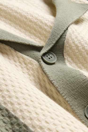 Hommes - Polo - relaxed fit - à rayures - finition texturée - vert / blanc crème